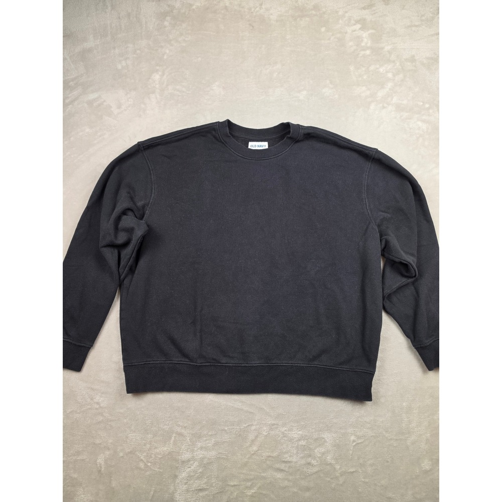 Old Navy Crewneck Sweatshirt Mens XXL Black Fleece Pullover Solid Blank *Read